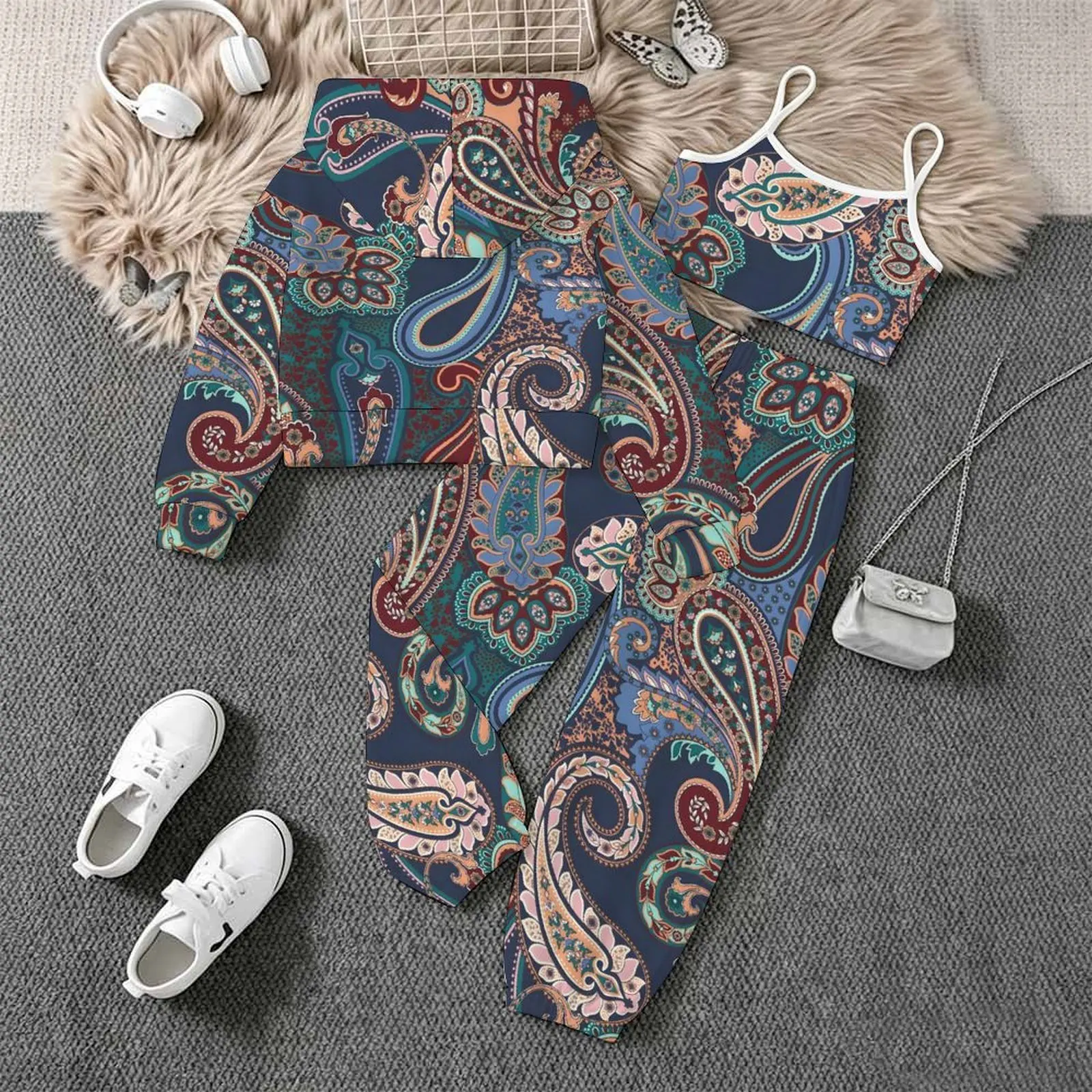 Children's Jogging Pants Casual Pants Autumn Winter Girls' Printed Three Piece Fashion Coat Everyday Vest Daily Pants