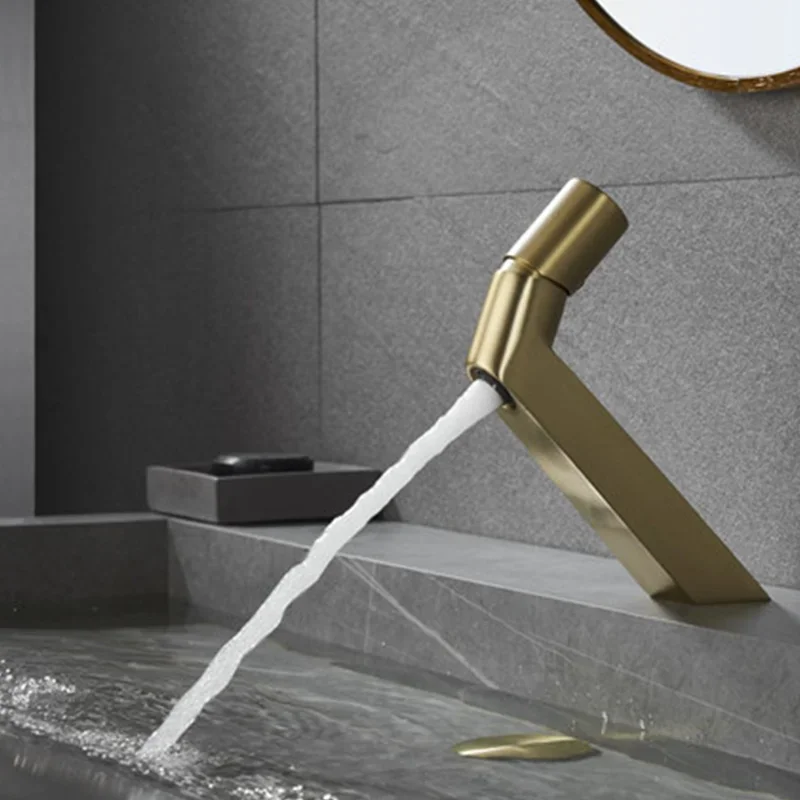 Bathroom Utensils Mixing Faucet Creative Design Brushed Gold Cold and Hot Basin Faucets One Hole Sink Metal Tap Accessories Bath