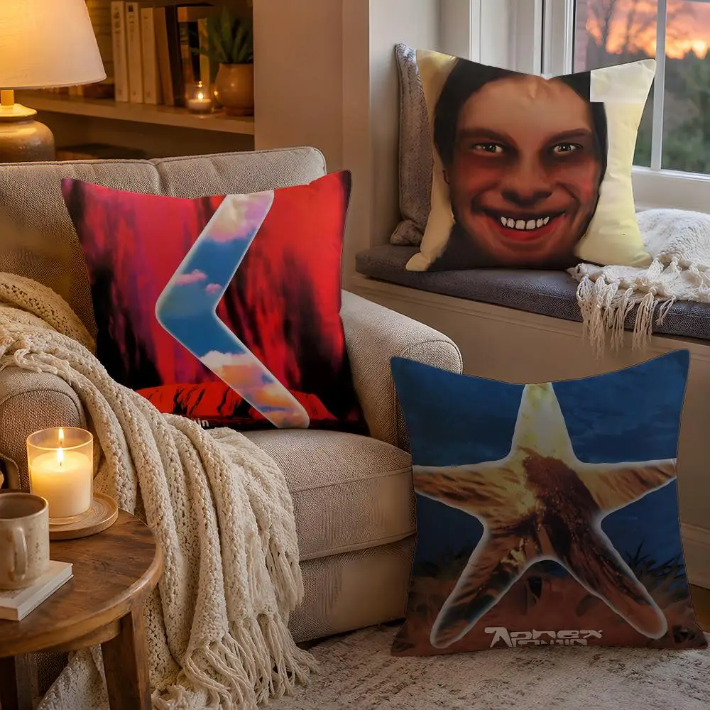 A-Aphex T-Twin Album Cover Cushion Cover 1pc Square Pillow Cover Soft Plush Fabric Removable Washable Sofa Chair Bed Decoration