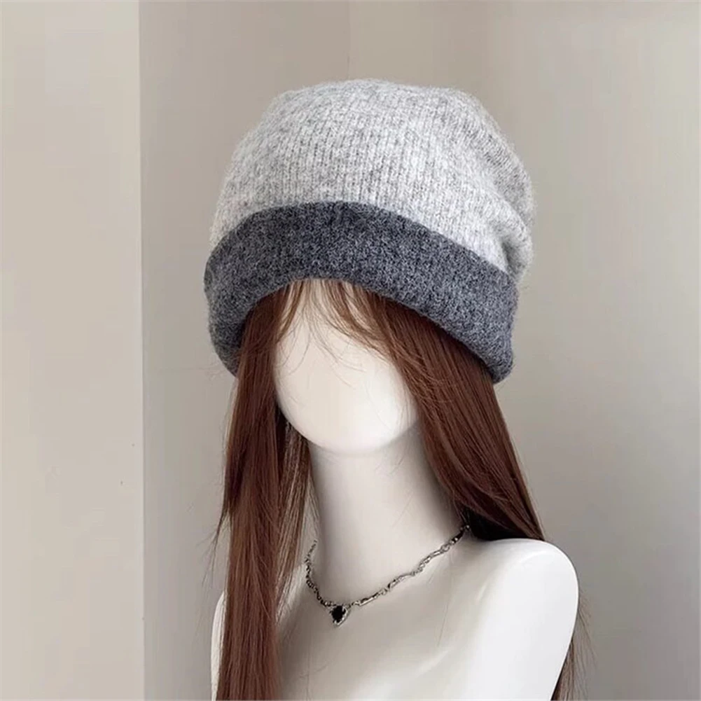 Knit For beanie Hat Winter Imitation Cashmere Windproof Foldable Dome Cap Unisex Warm Headwear for Cold Season