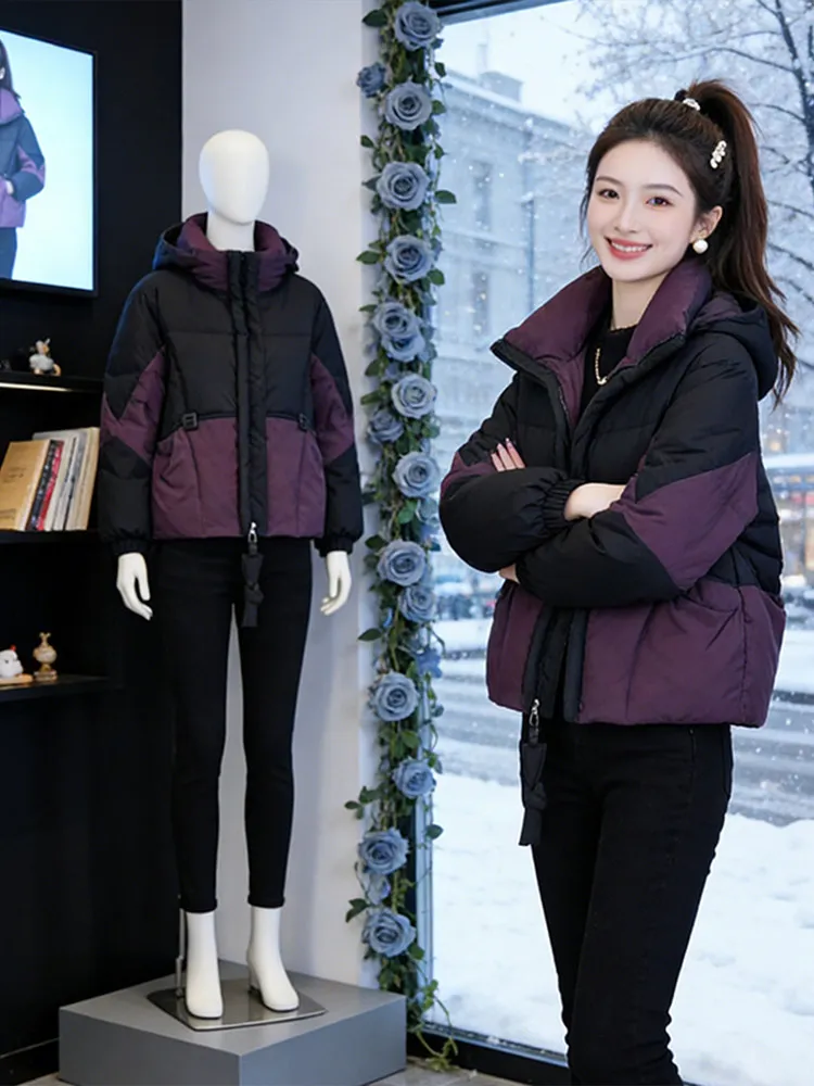 

Casual Cotton Jacket Short Style Patchwork Decorative Button Flip Collar Elegant Daily Wear Winter New Arrival Korean Style