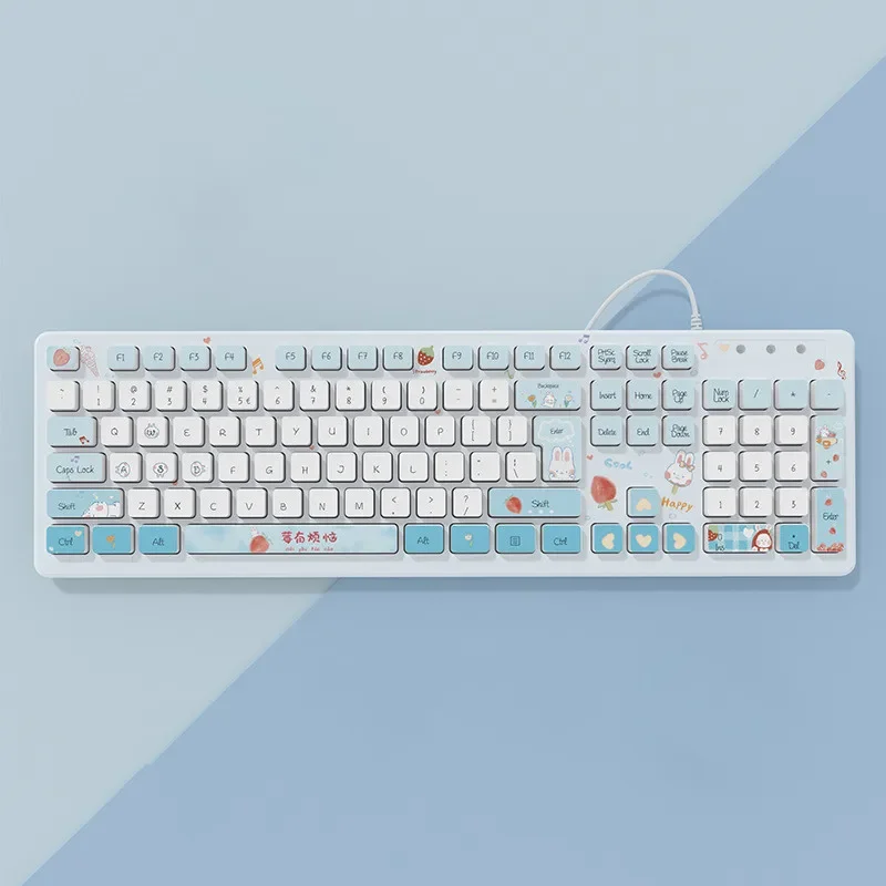 Kawaii Pink Wired Keyboards Gaming Accessories Cartoon Cute Chocolate Mute Keyboard Notebook Desktop Computer