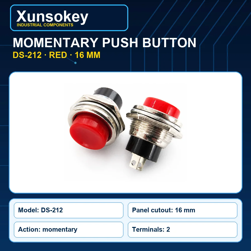16mm Round Momentary 2Pin Small Power Switch DS-212 Self-reset Push Button