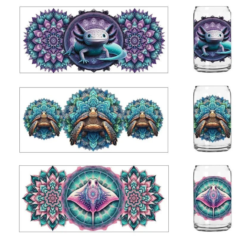 Mandala marine animals easy peel waterproof Party DIY Decals 3D transfers uvdtf tumbler seal stickers 16oz uv dtf cup wraps