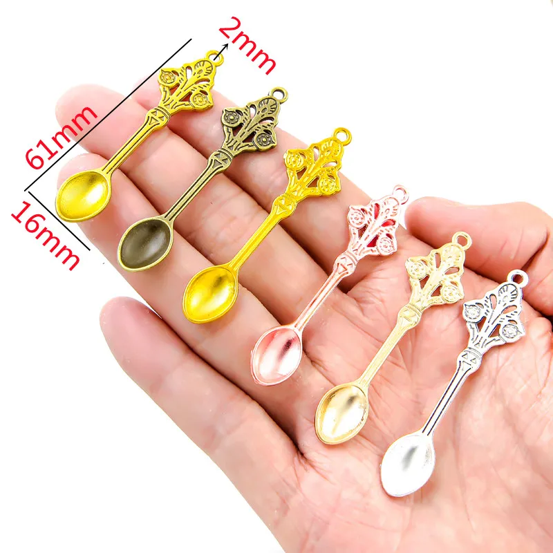 6pcs 6 color alloy Spoon Charm For Necklace Key Chain Pendant DIY Jewelry Crafts Making Accessories J463 61*16mm