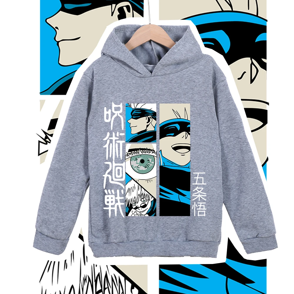 Kinder-Cartoon-T-Shirt Jujutsu Kaisen Satoru Gojo Kapuzen-Sweatshirt aus Baumwolle, bequem für Jungen und Mädchen, Cosplay-Kostüm – Detail 4