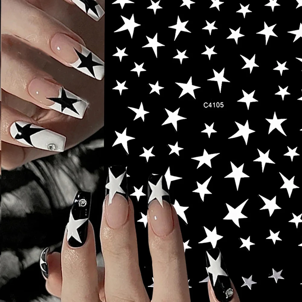 3D White/Black Five-pointed Star Nail Decal 810cmt: Recensione e Valutazione del Decal per Unghie