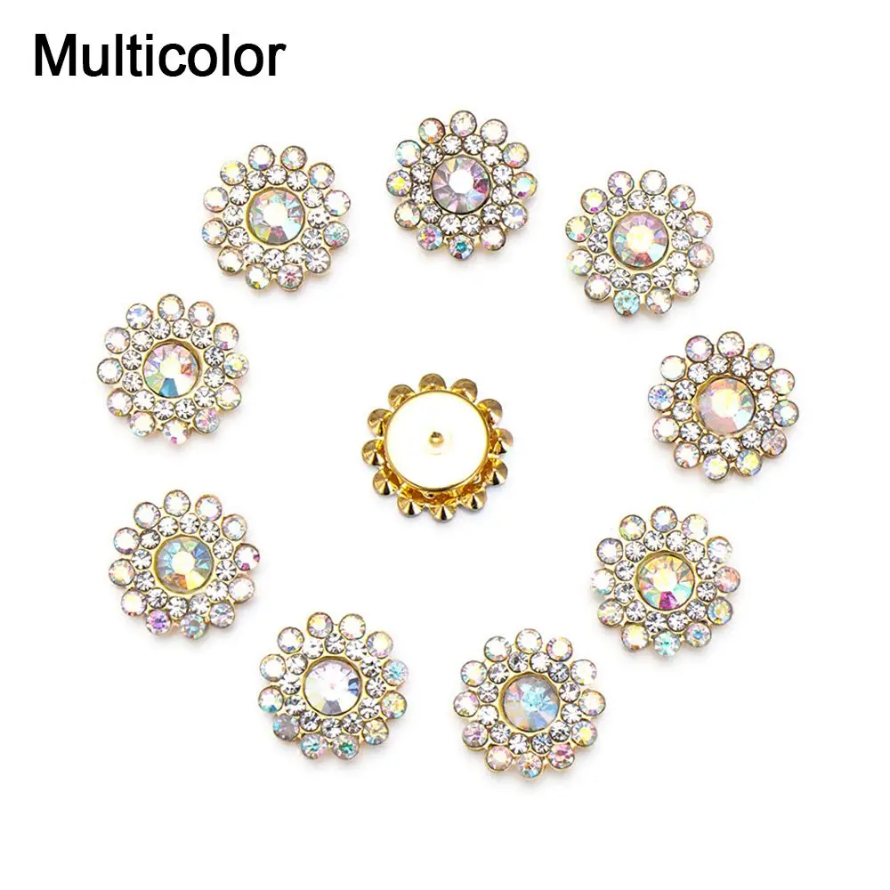 10PCS 14mm Apparel Sewing Steel Bottom Flower-shaped Rhinestone Buttons Crystal Glass Stone Hat Accessories Clothes Decoration