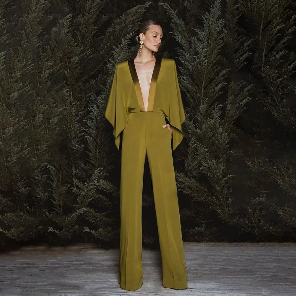 

Stylish Deep V Neck Women Suit Straight Pants Luxury Wedding Party Prom Female Suit Chic Outfits Trajes De Mujer Elegante