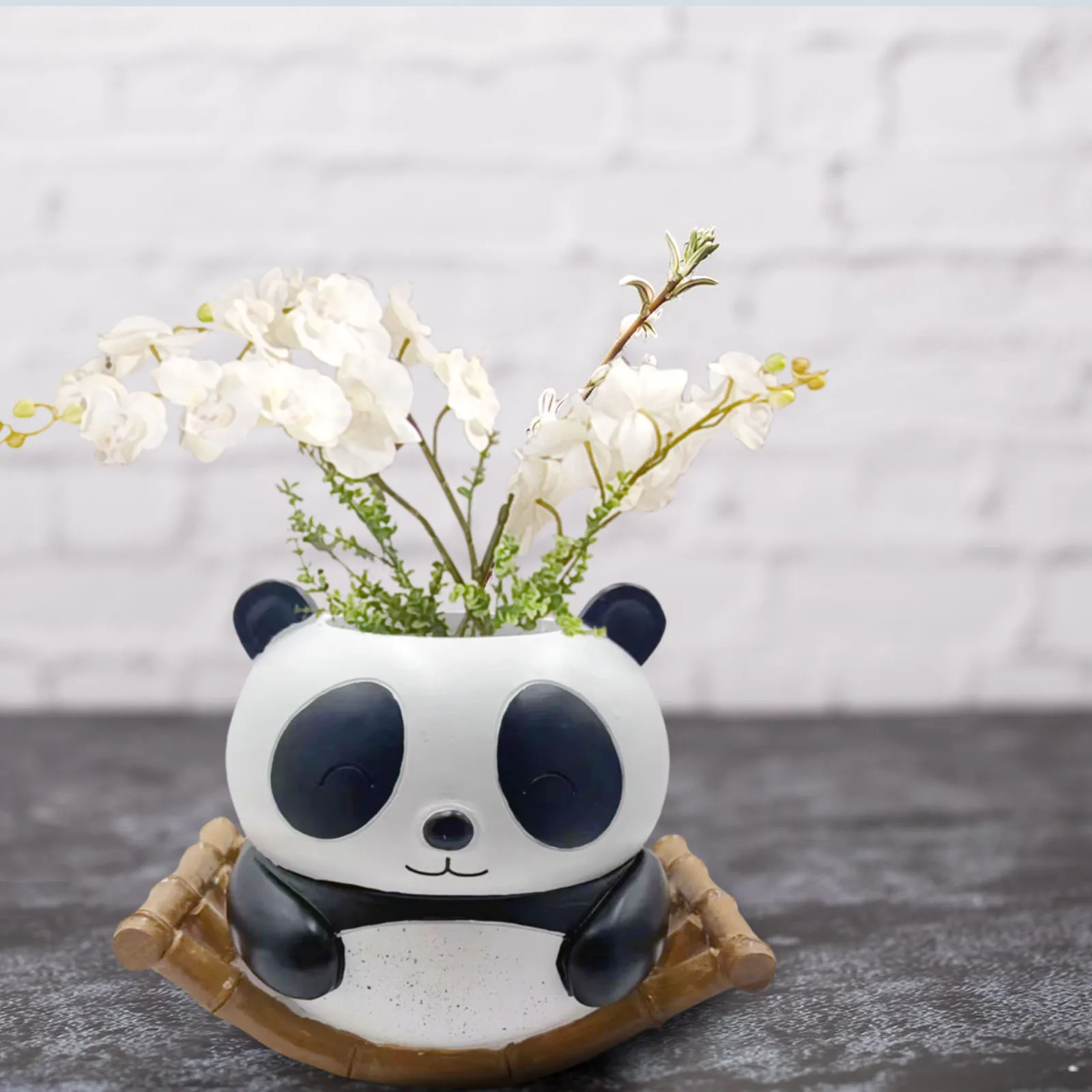 

Panda Shaped Resin Flowerpot Cute Resin Flowerpot Swaying Garden Balcony Tabletop Decoration With Drainage Holes And Plugs