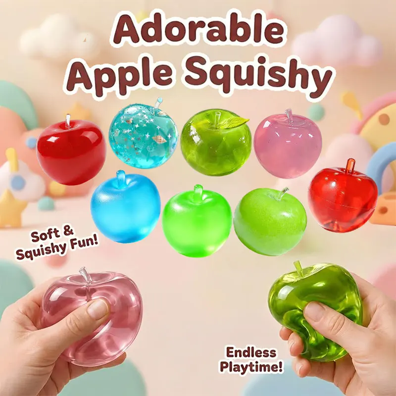 Soft Clear Maltose Apple Squishy Toy Transparent Fruit Shape Squeeze Fidget Toy Sensory Stress Relief Vent Toy Cute Desk Decor