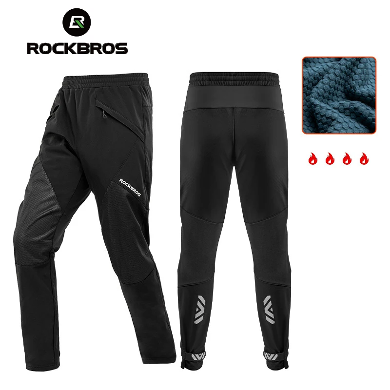ROCKBROS spodnie rowerowe zimowe rowerowe długie spodnie termiczne polarowe odblaskowe spodenki na rower ciepłe wiatroszczelne męskie spodnie sportowe EUR rozmiar