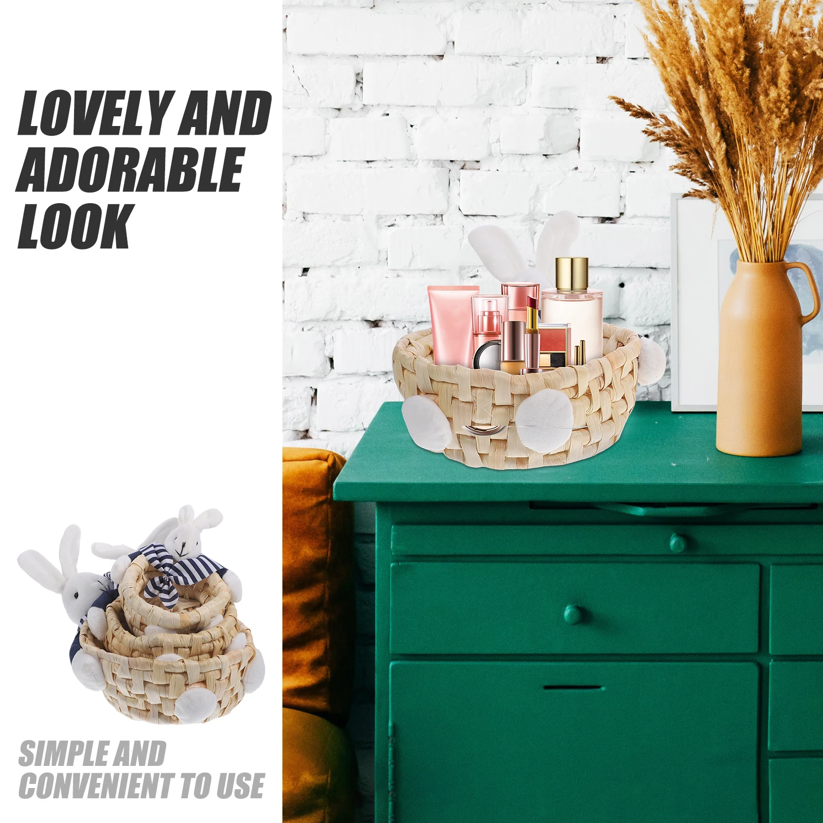 

3Pcs Handmade Woven Straw Baskets Natural Safe Odorless Storage Container Home Organizer Storage Basket Straw Basket