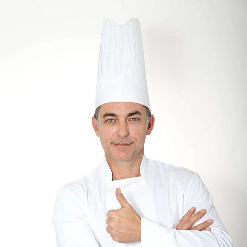 Sombreros de cocina desechables para hombre, gorro de cocina no tejido de alta calidad para restaurante, Catering, Chef, trabajo, bote, panadería, pastelería