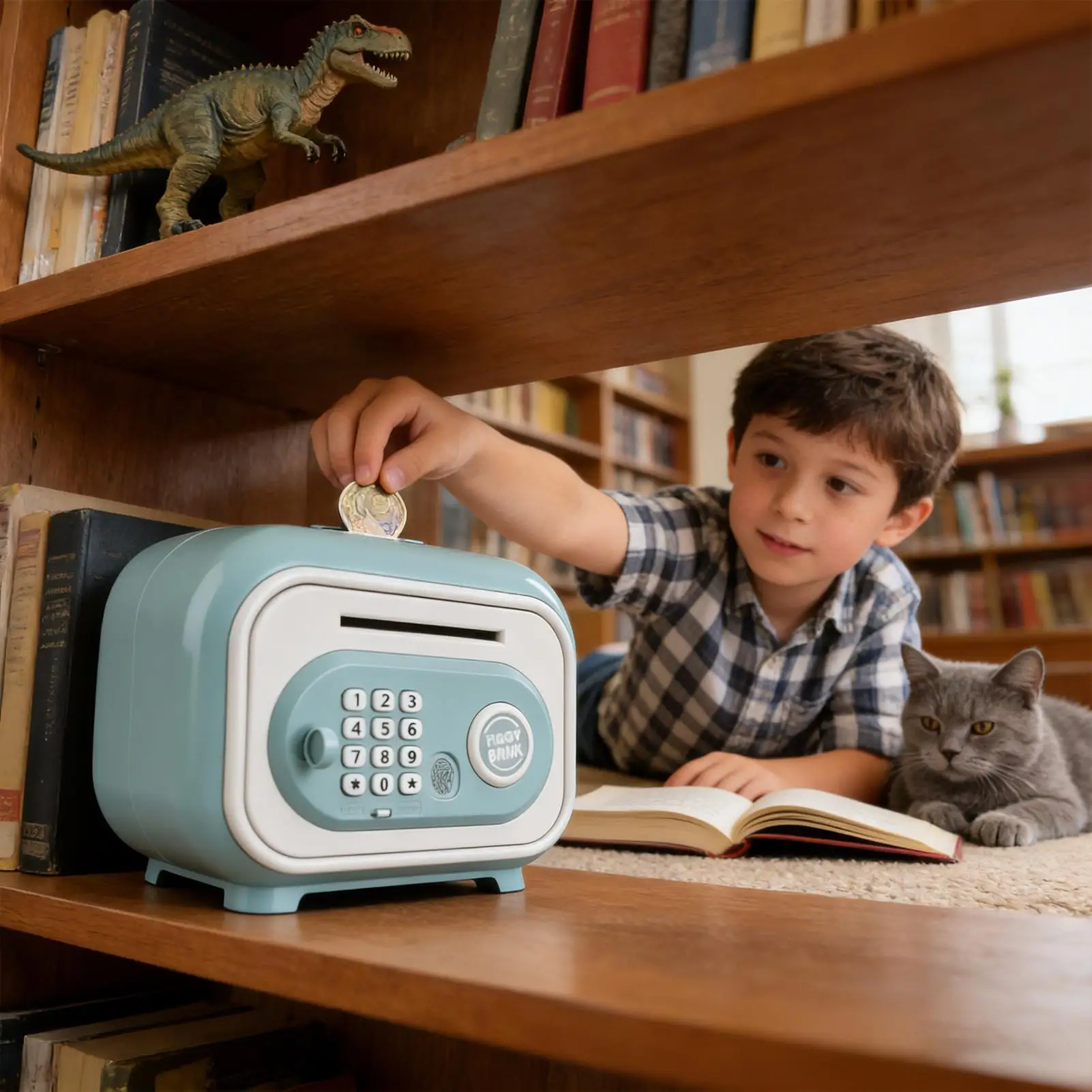 بنك كهربائي للأطفال لعبة ATM نقدية بنك المال الإلكتروني مع رمز وبصمة الإصبع لعد التوفير للأعمار من 3 إلى 12 عامًا