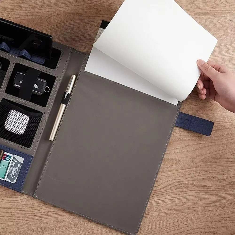 New A4 Padfolio Portfolio Binder Multifunctional Portable Contract File Folders PU Leather Test Paper Storage Tool Business