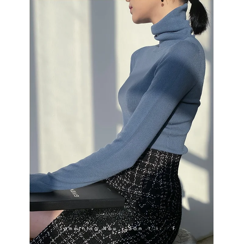 

Женский вязаный свитер Foundune из 100% шелковой шерсти с высоким воротом, длинными рукавами, однотонный, для повседневной носки, зимний стиль