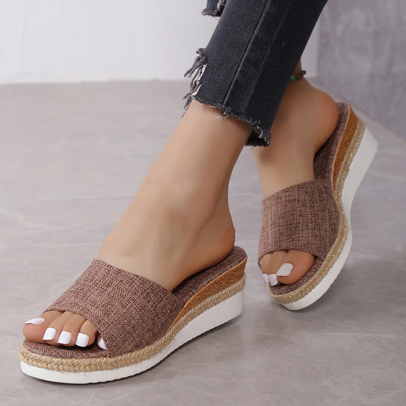 New Women Sandals Low Heels Wedge Shoes Summer Zapatos Mujer Peep Toe Platform Ladies Slippers Sandalias De Mujer Verano 2024