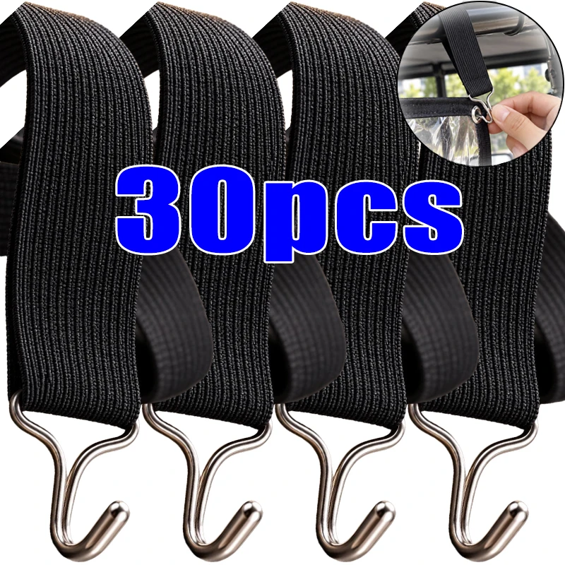 Heavy Duty Webbing Black Ties with Stainless Steel Hook Anti-Rust Metal Hook High Elastic Bungee Strap for Tricycle Rain Curtain