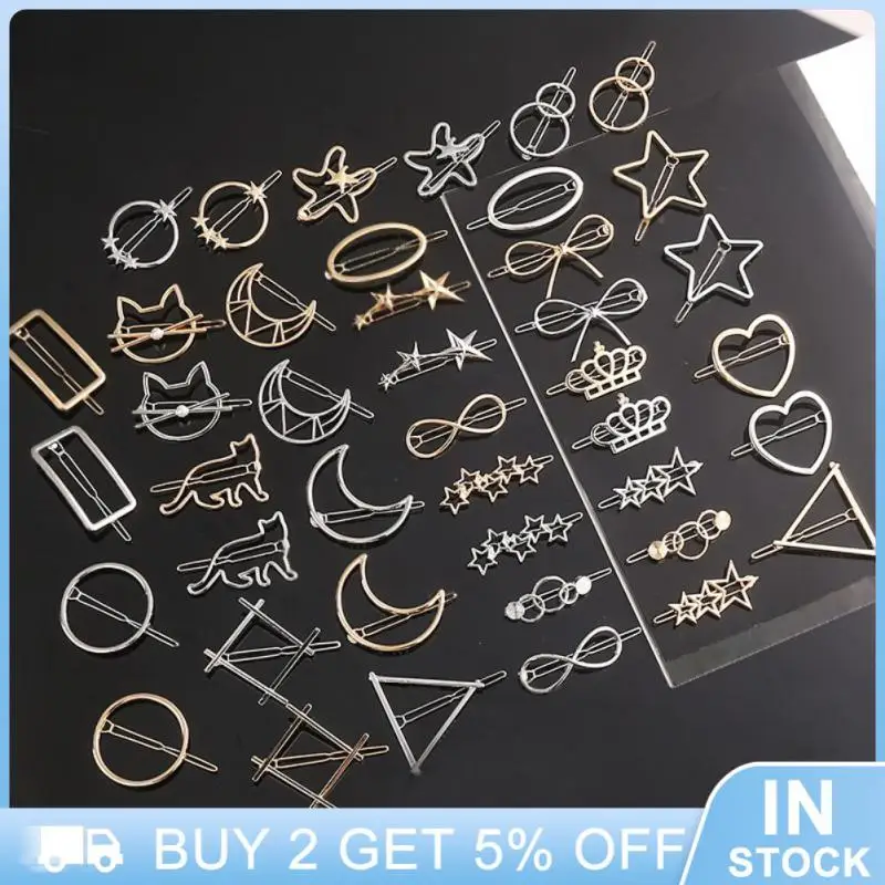 Metal Hair Clips Women Girl Mini Gold Silver Moon  Star Heart Simple Side Clips Trendy Alloy Hairpins Headwear Hair Accessories