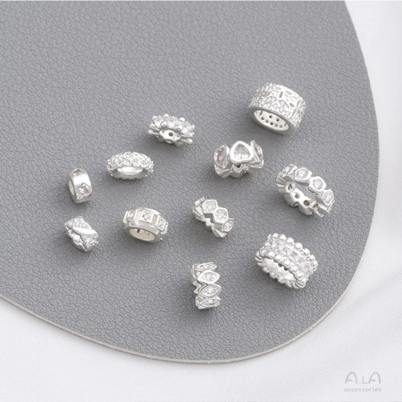 925 Silver Strong Color Inlaid Zircon Heart-shaped Snowflake Spacer Handmade Beaded Spacer Passepartout DIY Accessories