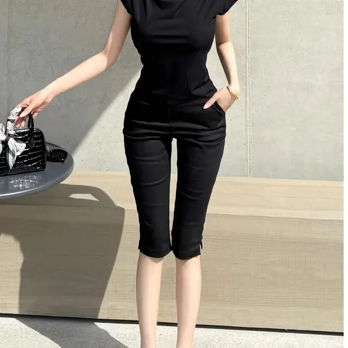 High Waist Chic Korean Style Slim Fit Jeans Summer 2026 Sexy Thick Hips Split Ankle Length Denim Pants Women's Fashion