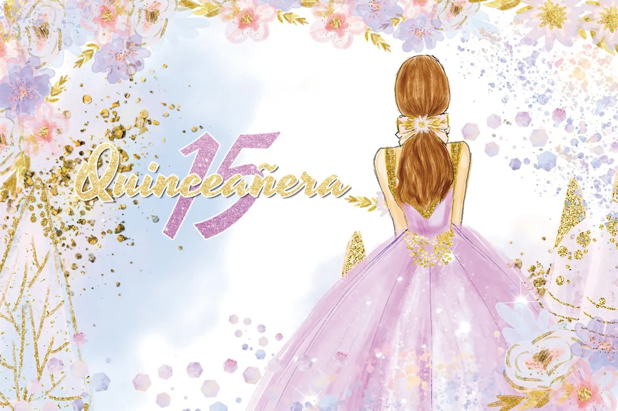Quinceanera princesa pano de fundo doce 15th meninas vestido glitter coroa floral festa de aniversário foto fundo photo studio banner