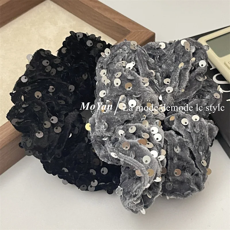 Velvet Sequin Hair Scrunchies For Women Black Hairband Girls Head Rope High Ponytail Durable Loop Hair Accessories