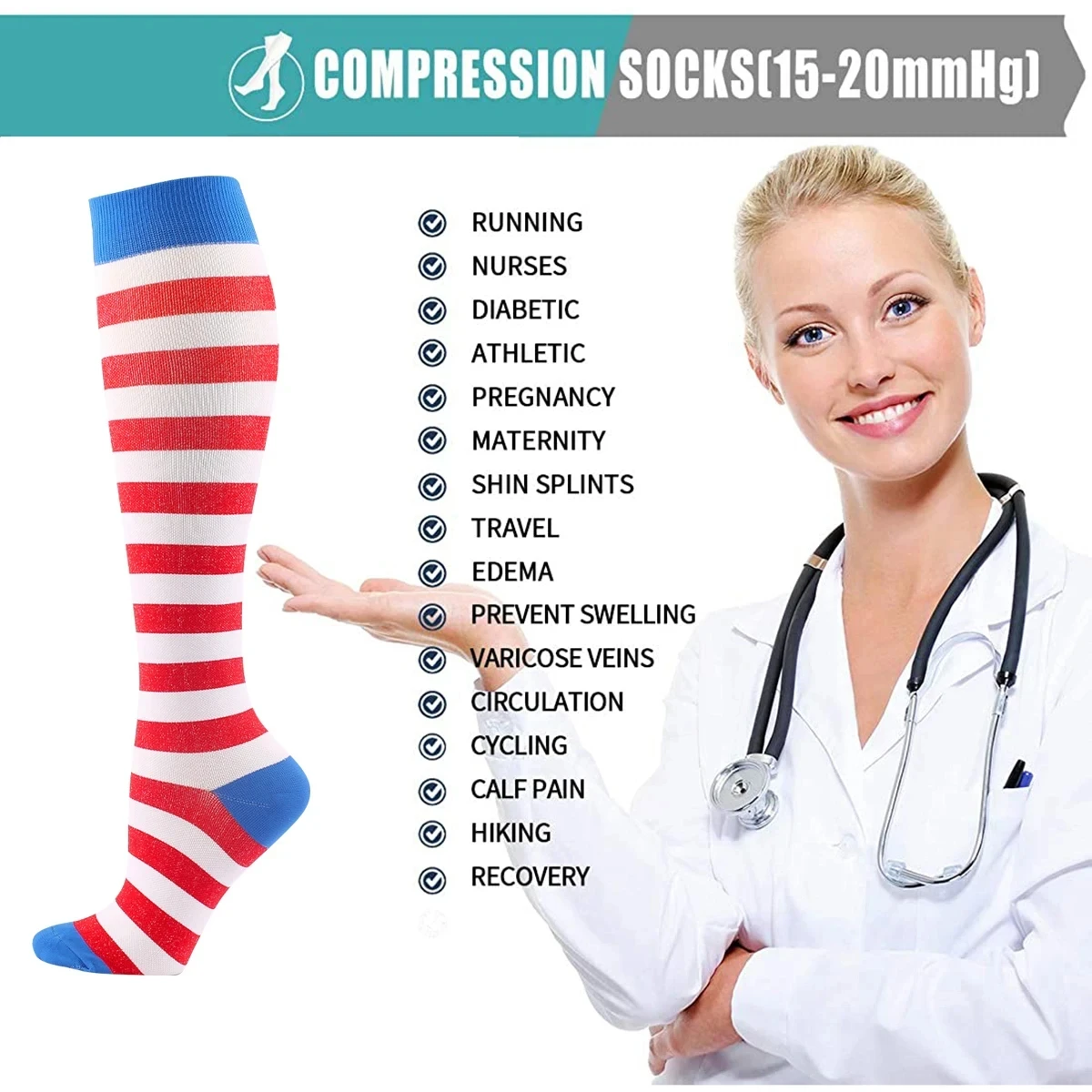 Calcetines de compresión para hombre y mujer, medias ajustadas para embarazo, venas varicosas, Edema, enfermería, deportes al aire libre, Fitness, ciclismo, Maratón