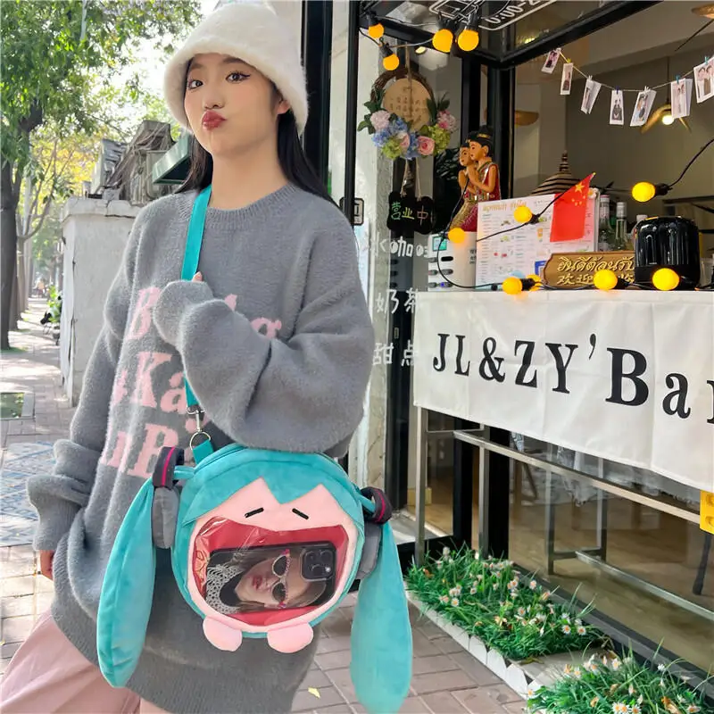 Japanese Style Hatsune Miku Plush Crossbody Bag Cartoon Large Capacity Plush Zipper Shoulder Bag Cute Storage Bag Friend Gift view 5