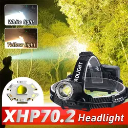 Most Powerful XHP70.2 LED Headlamp White Light / Yellow Light LED Headlight for Fishing Camping ZOOM Torch Use 3*18650 Battery