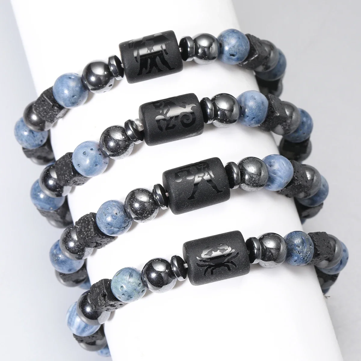 12 Zodiac Signs Natural Blue Coral Stone Bracelets Aries Virgo Pisces Bracelets Ladies Men\'s Couples Friendship Jewelry Gift