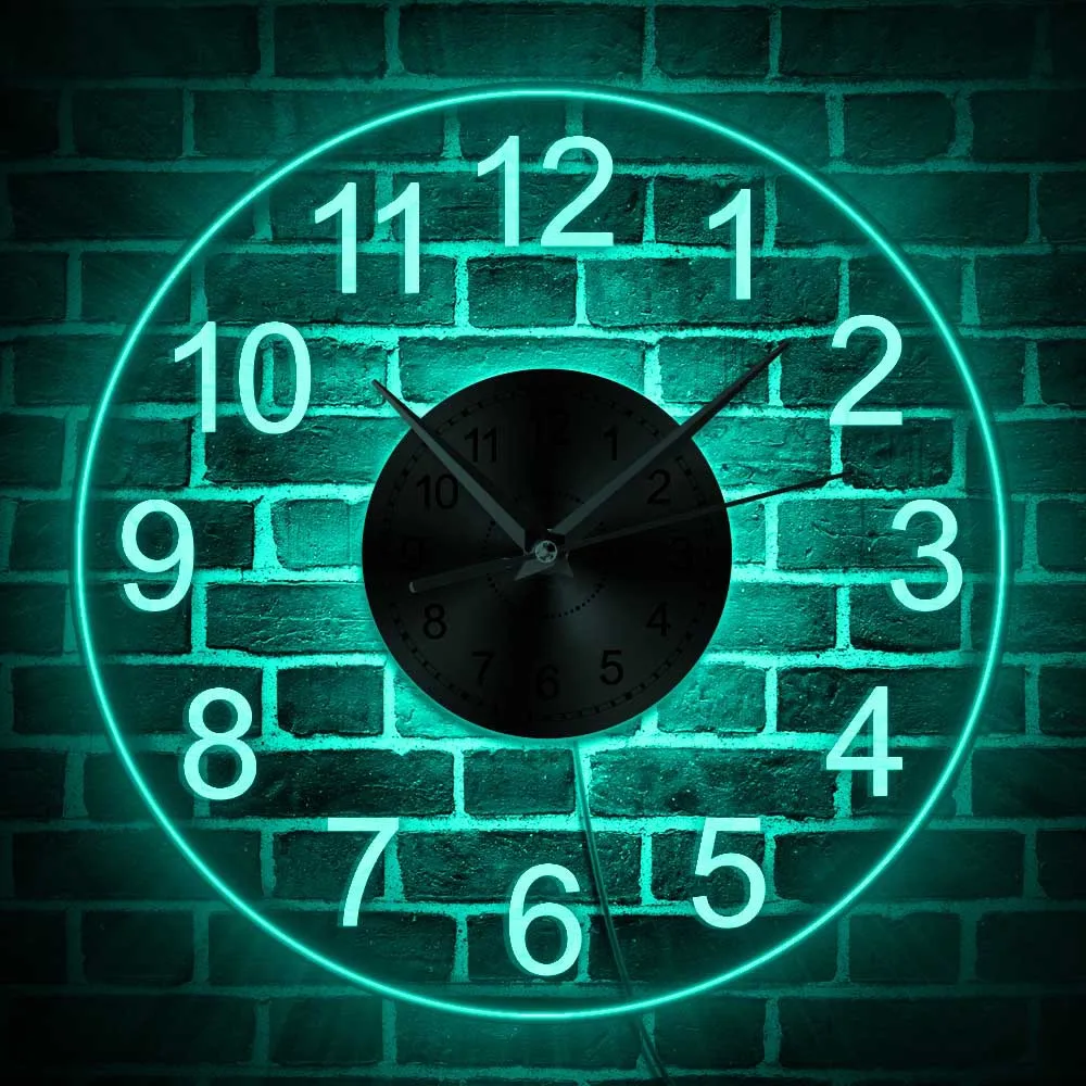 Arabic Numerals LED Illuminated Wall Clock Vintage Decorative Acrylic Round Wall Hanging Watch Home Decor Night Light Horologe