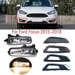 Światła przeciwmgielne Foglamp dla Ford Focus MK3 2015 2016 2017 2018 światło przeciwmgielne przedniego zderzaka jazdy dziennej DRL lampa do jazdy rama pokrywy osłona silnika