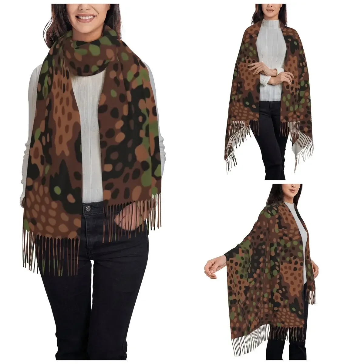 German Erbsenmuster Camo Shawls Wraps for Womens Warm Large Long Scarf Animal Leopard Leather Neckerchief Shawl Scarves