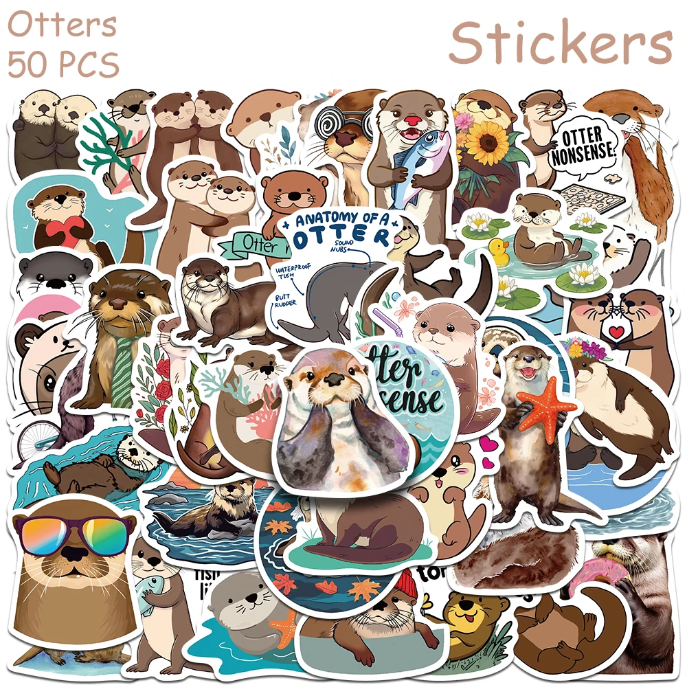 

50pcs Cartoon Cute Otter Stickers Decals For Phone Laptop Skateboard Suitcase Guitar Graffiti Aesthetic Stickers Students Gifts