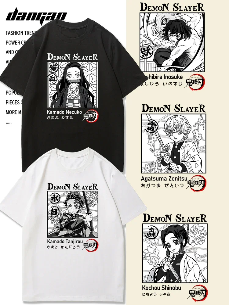 Anime Demon Slayer 100% cotton short-sleeved T-shirt Tanjiro Nezuko Inosuke Agatsuma Zenitsu Pillar Men's clothing