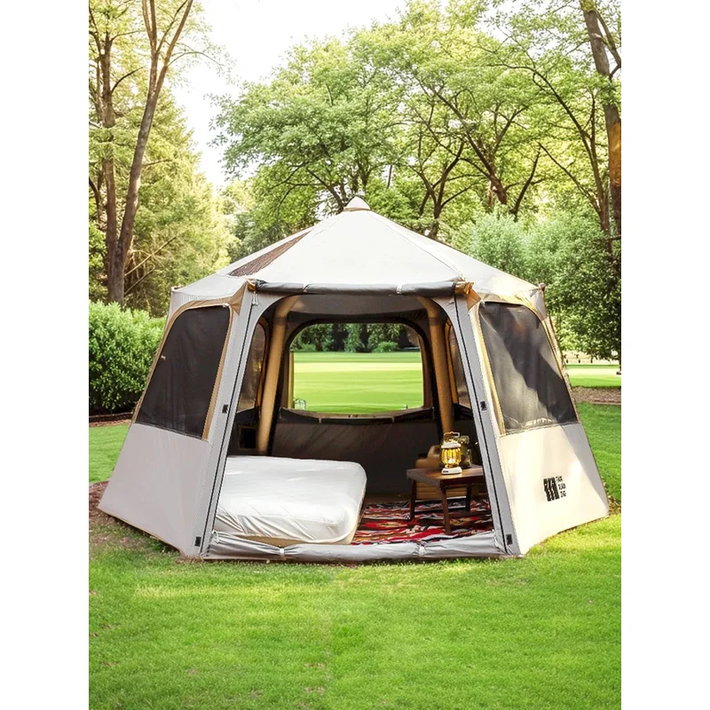 Large Camping Inflatable Air tent 4-6 people Waterproof Tent Hiking Camping Tent Traveling hexagonal Awning tent with Canopy