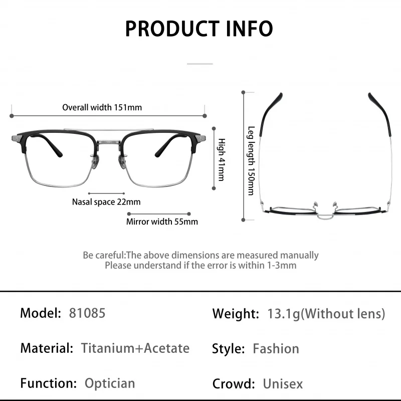 High Quality Naito Style Double Bridge Pure Titanium Kumahachi Eyeglasses Frame Saku FullRim Large Size Rectangle Man's Eyewear