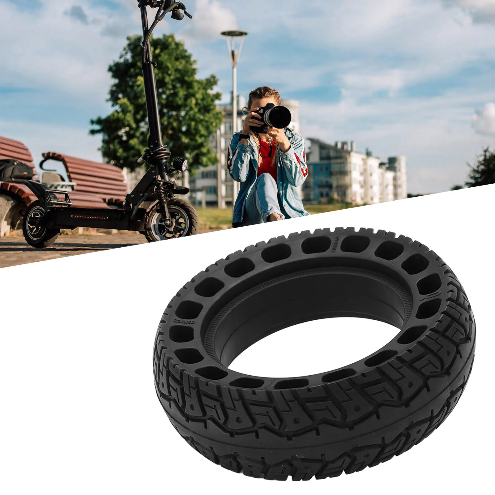 Picture 4: 200x60 Electric Scooter Solid Tire Replacement Impact Resistance Easy Using High Quality Rubber Scooter Tire for Different Roads