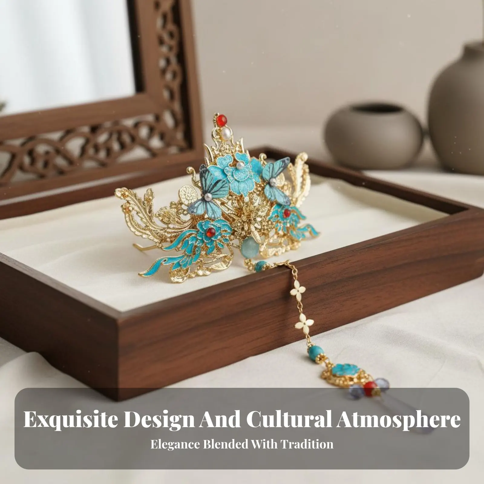 

Traditional Chinese Hair Crown Cloisonné Enamel Historic Period Hair Accessory Traditional Chinese Headdress Dangling Tassels