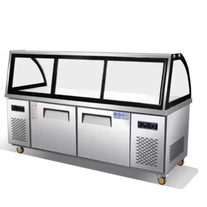 Fried Chicken Fast Foods Storage Supermarket Open Top Display Ice Meat Dip Freezer For Shop Cooked Food Cabinet
