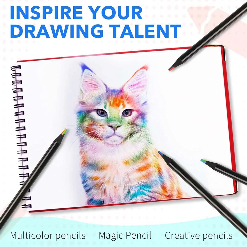 12PCS Wooden Colored Pencils, Seven Colors in One Rainbow Pencil, Suitable for Painting, Graffiti, Art Creation image 3