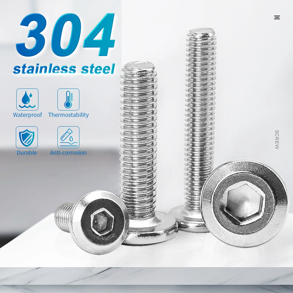 NINDEJIN 2-50pcs Flat Head Hex Socket Furniture Screw Stainless Steel M2 M2.5 M3 M4 M5 M6 M8 M10 Connector Screws for Furniture