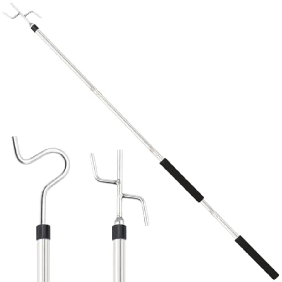 

Крючок-штанга для одежды усиленный, от 32 до 80 дюймов, для розничной торговли, с длинной ручкой и 2 крючками, для подвешивания кормушек для птиц, матовая удлиненная труба