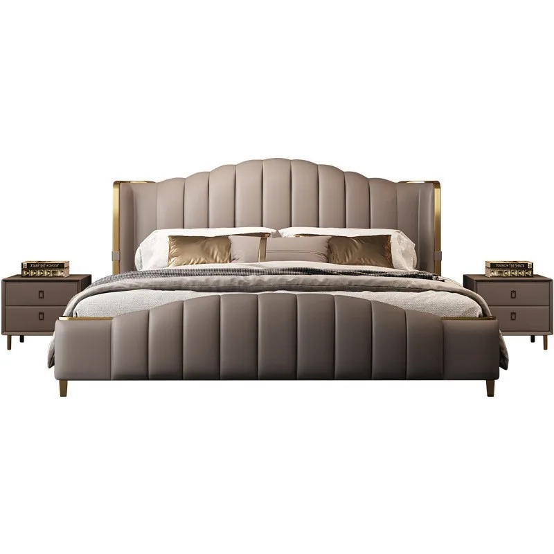

High-end wedding bed light luxury bed, master bedroom Italian villa bed 1.8 double air pressure storage leather bed
