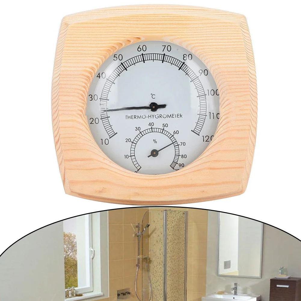 140mm Humidity Gauge Bathroom Thermometer No Batteries Required Steam Room Compatible Wooden Material Construction