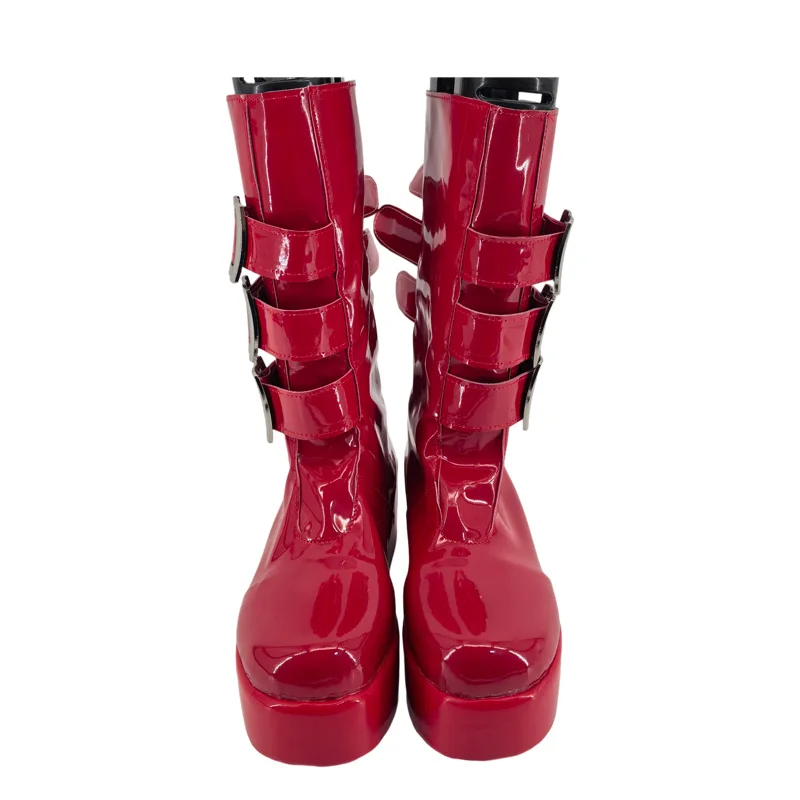 Perona cosplay sapatos botas anime vermelho zíper botas role play botas de couro falso para mulher