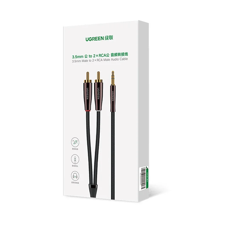 UGREEN 3.5mm to 2 Male RCA Cable Stereo Audio Adapter Braided Hi-Fi Sound Metal Shell Shielded Auxiliary RCA Y Splitter Cable
