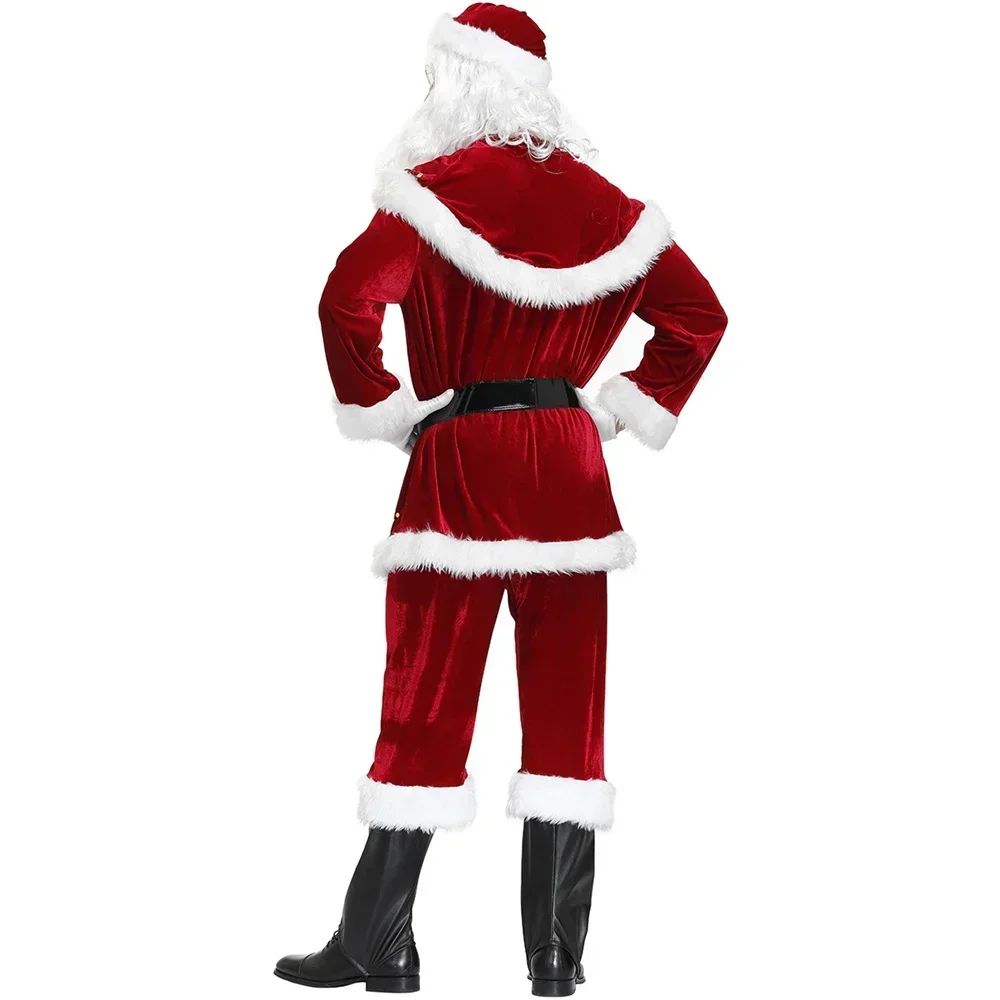 Traje de natal de veludo vermelho de luxo adultos festa de natal cosplay casal papai noel roupas para homens e mulheres terno plus size